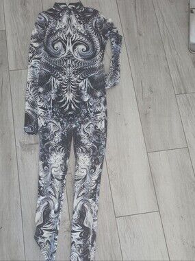 New Navy & White Tatoo Print Jumpsuit SM